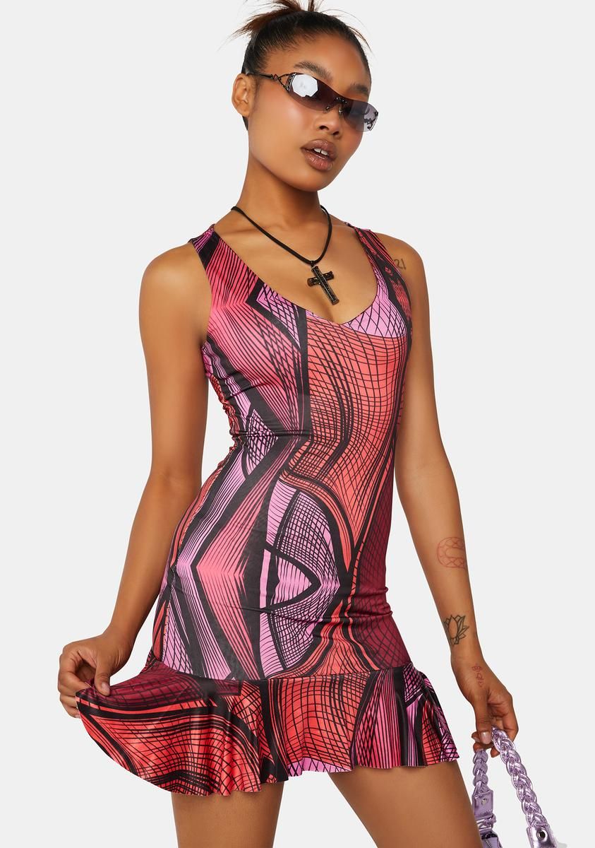 Abstract Printed Plunge Frill Hem Micro Mini Dress sold by Dolls Kill product image thumbnail 2
