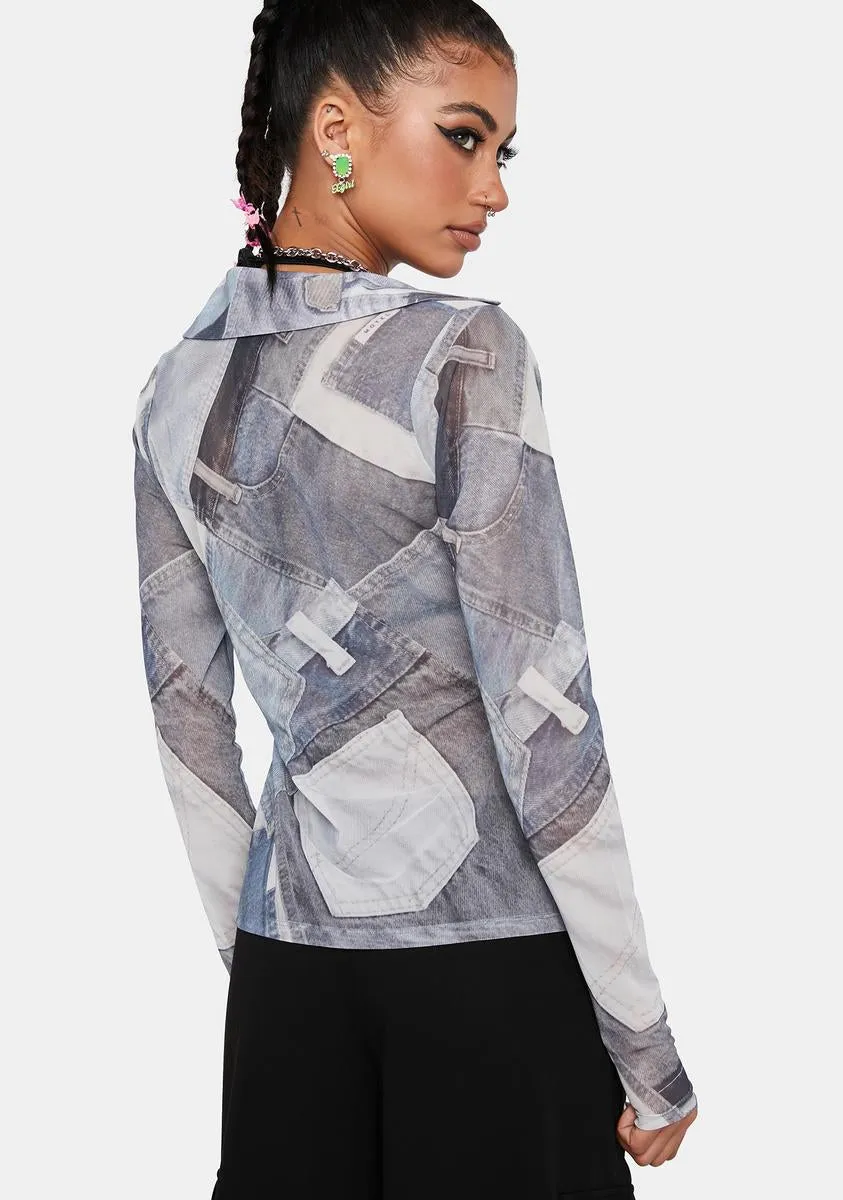 Denim Pocket Phole Button Up Top sold by Dolls Kill product image thumbnail 4