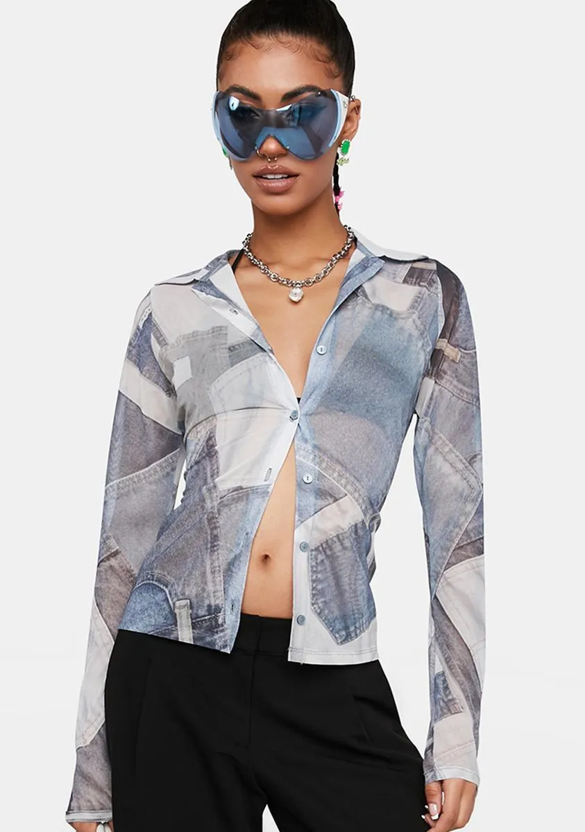 Denim Pocket Phole Button Up Top sold by Dolls Kill