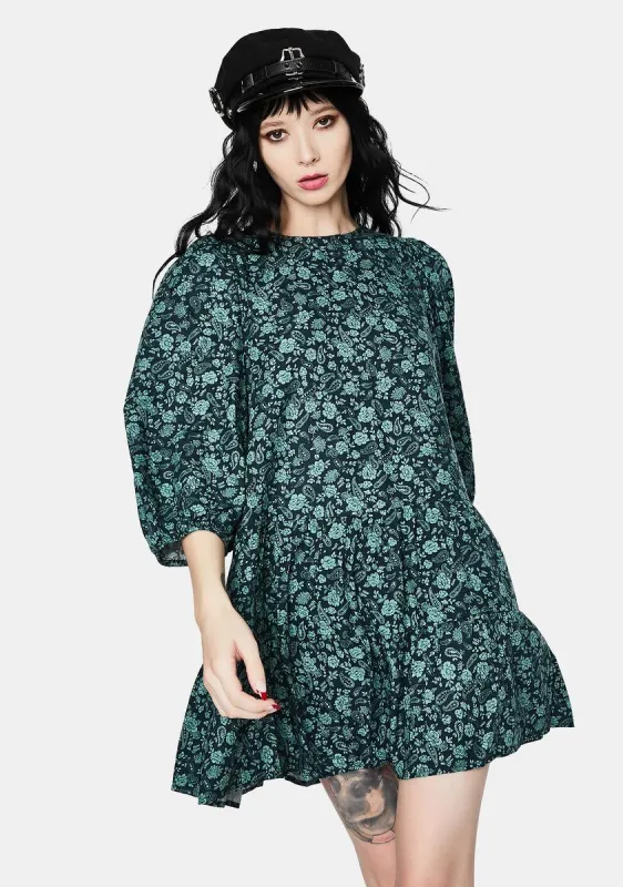 Mareta Mono Paisley Sage Tea Dress sold by Dolls Kill