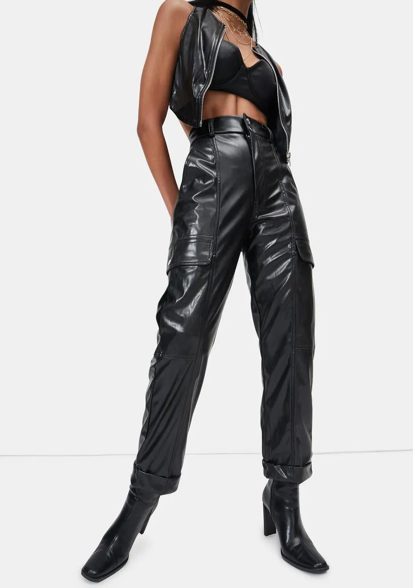Baddie In Charge Vegan Leather Cargo Pants sold by Dolls Kill