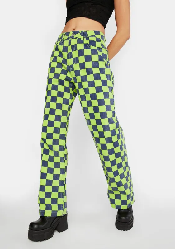 Green Rook Checkered Jeans sold by Dolls Kill
