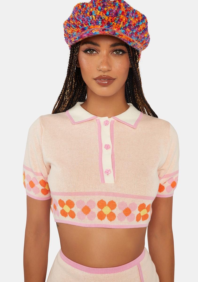 Daisy Border Polo Crop Top sold by Dolls Kill
