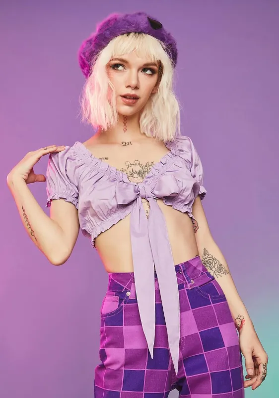 Lilac Secret Vibes Tie Crop Top sold by Dolls Kill