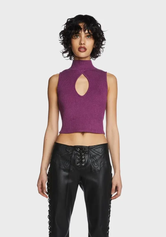 Purple Keyhole Mock Neck Crop Top sold by Dolls Kill