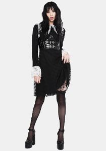 Black Weird Sisters Lace Fit And Flare Dress sold by Dolls Kill