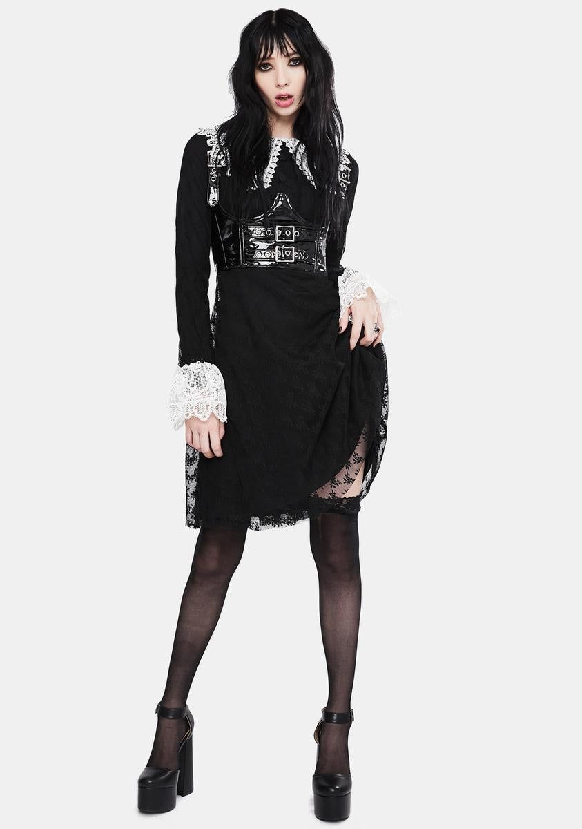 Black Weird Sisters Lace Fit And Flare Dress sold by Dolls Kill product image thumbnail 3