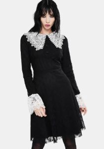 Black Weird Sisters Lace Fit And Flare Dress sold by Dolls Kill
