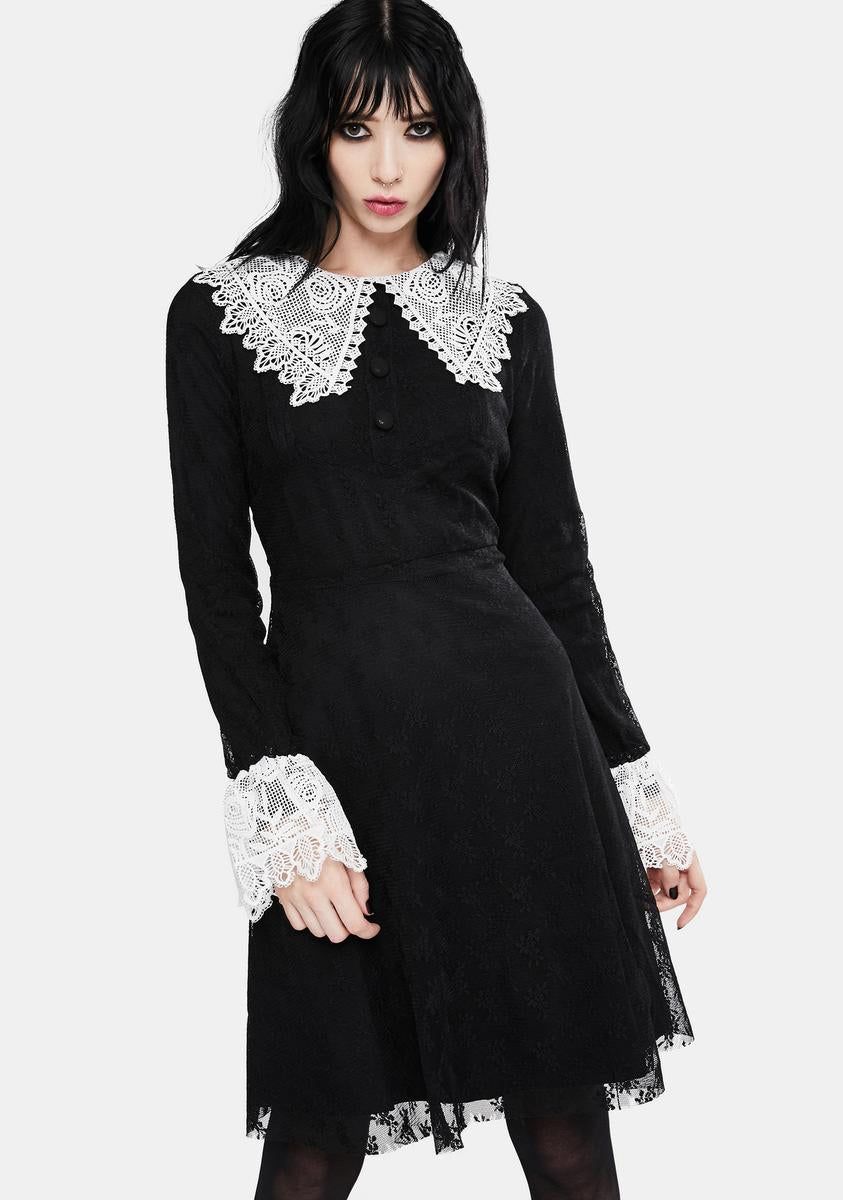Black Weird Sisters Lace Fit And Flare Dress sold by Dolls Kill