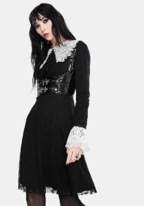 Black Weird Sisters Lace Fit And Flare Dress sold by Dolls Kill