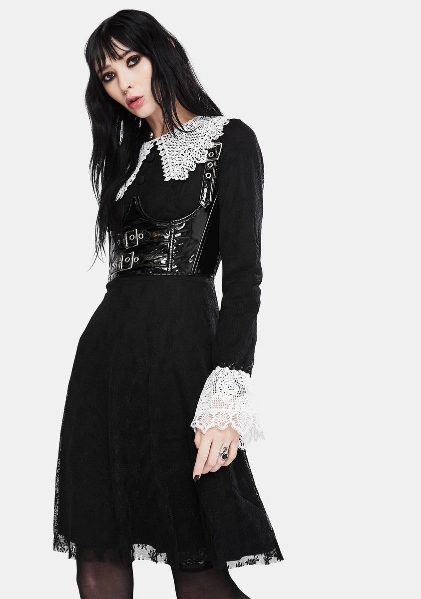 Black Weird Sisters Lace Fit And Flare Dress sold by Dolls Kill product image thumbnail 2