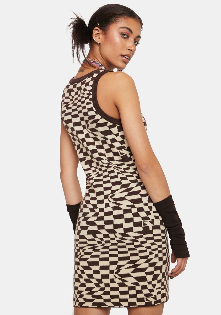 Checkered Print Sleeveless Sweater Mini Dress sold by Dolls Kill product image thumbnail 4