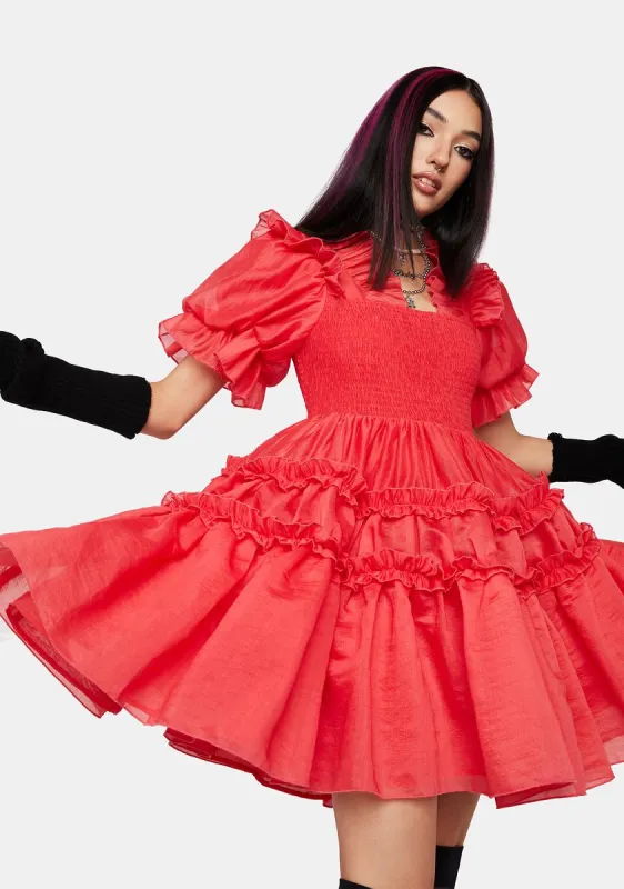Coral Ruffle Mini Dress sold by Dolls Kill