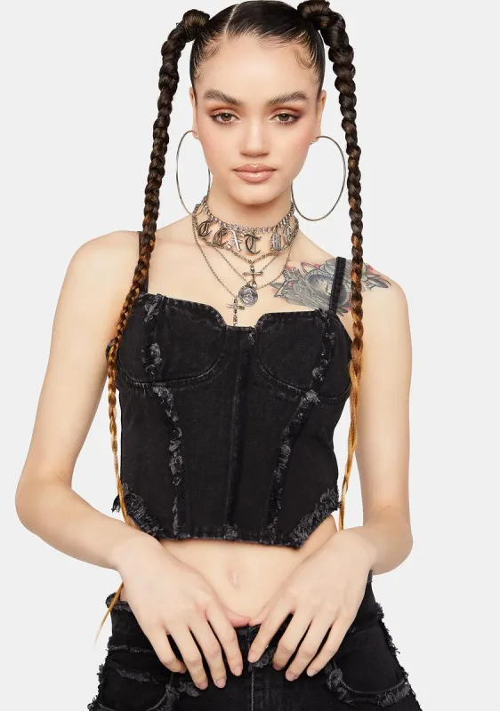 Angled Washed Denim Corset Top sold by Dolls Kill