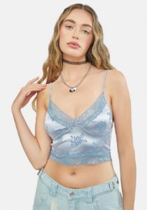 Rose Flock Silver Blue Dyrana Top sold by Dolls Kill