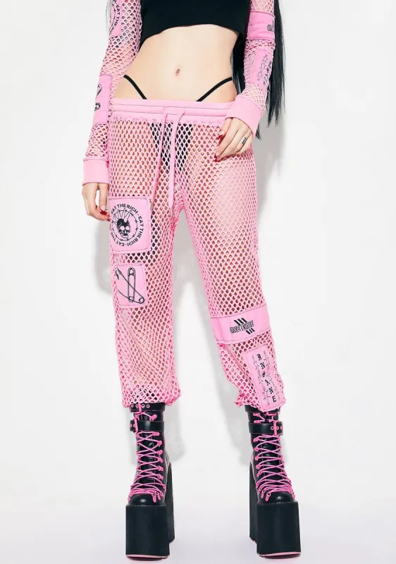 Sting U Sweetly Fishnet Patched Joggers sold by Dolls Kill