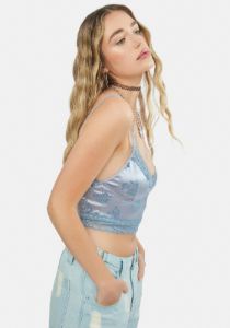 Rose Flock Silver Blue Dyrana Top sold by Dolls Kill