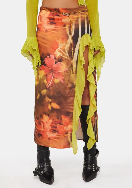 Marie Print Slit Maxi Skirt sold by Dolls Kill
