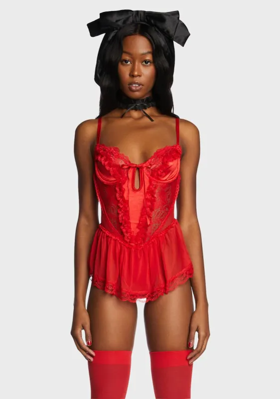 Spoiled But Not Rotten Lace Teddy- Red sold by Dolls Kill