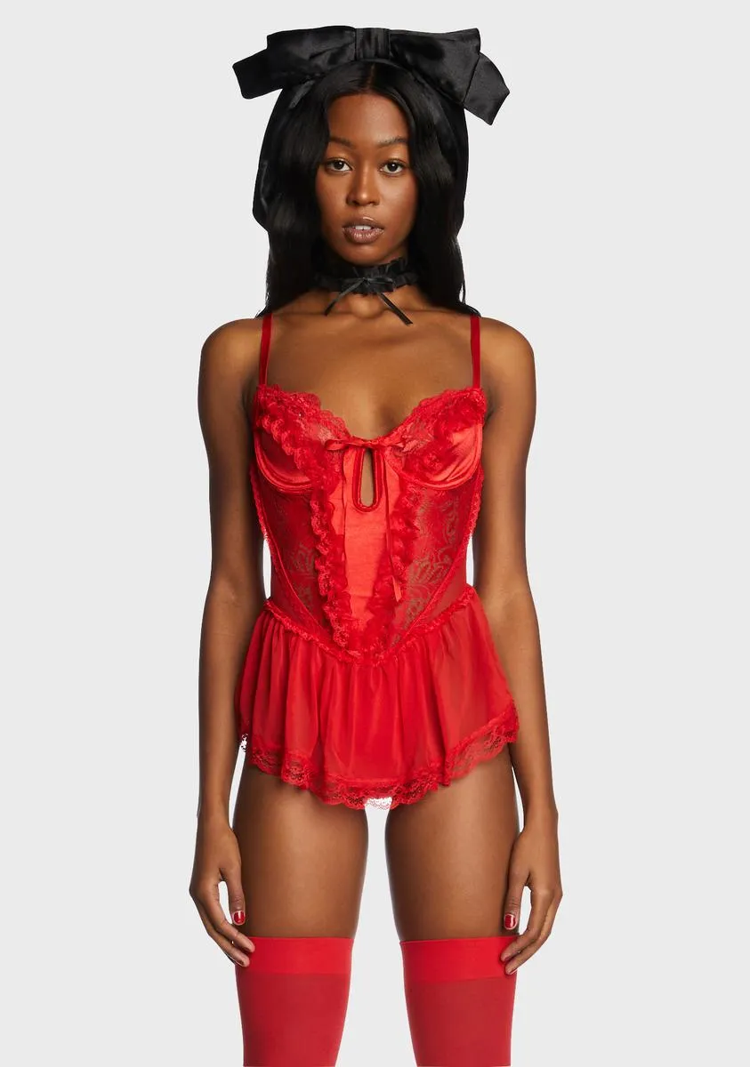 Spoiled But Not Rotten Lace Teddy- Red sold by Dolls Kill
