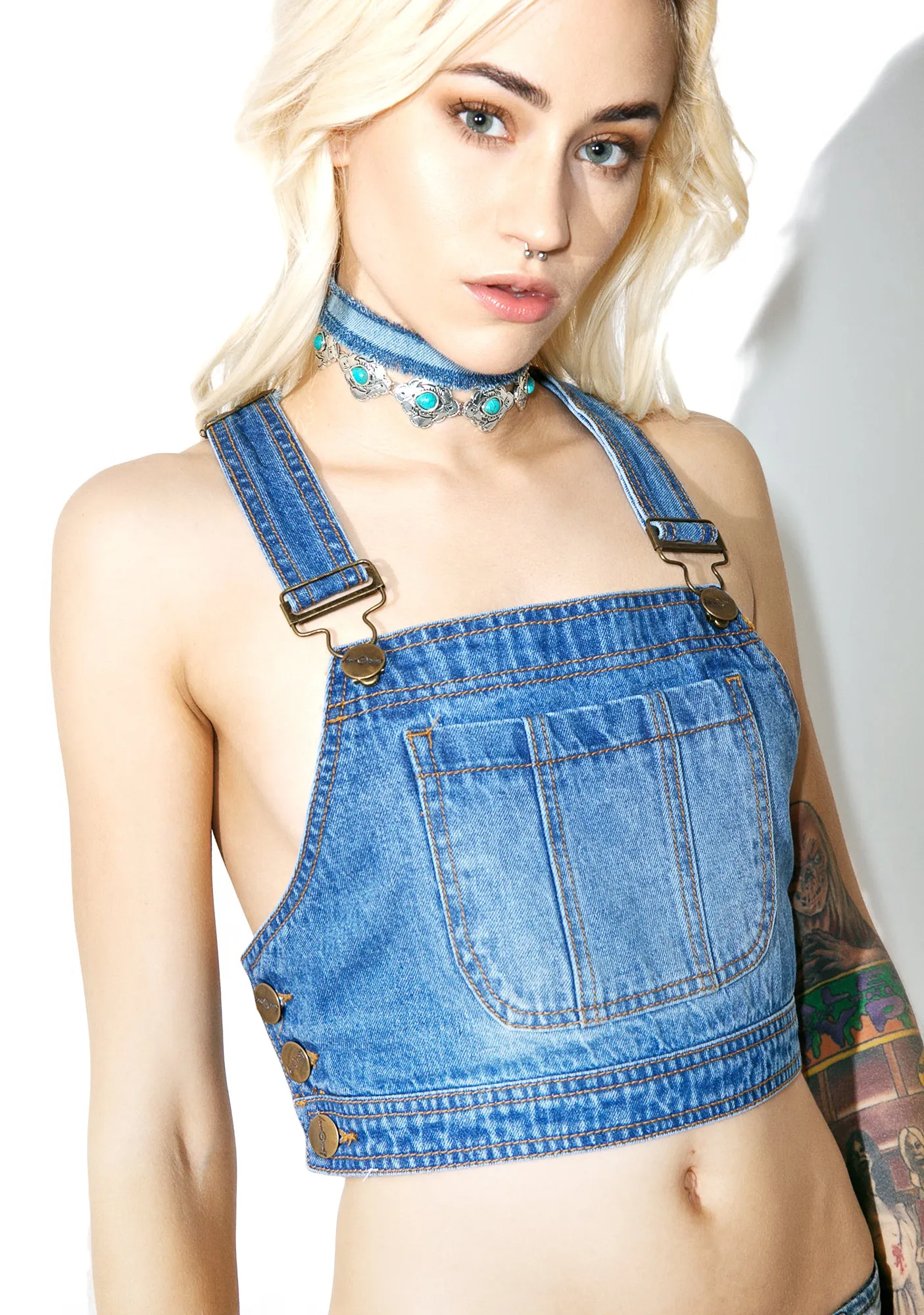 Linnia Denim Crop Top sold by Dolls Kill