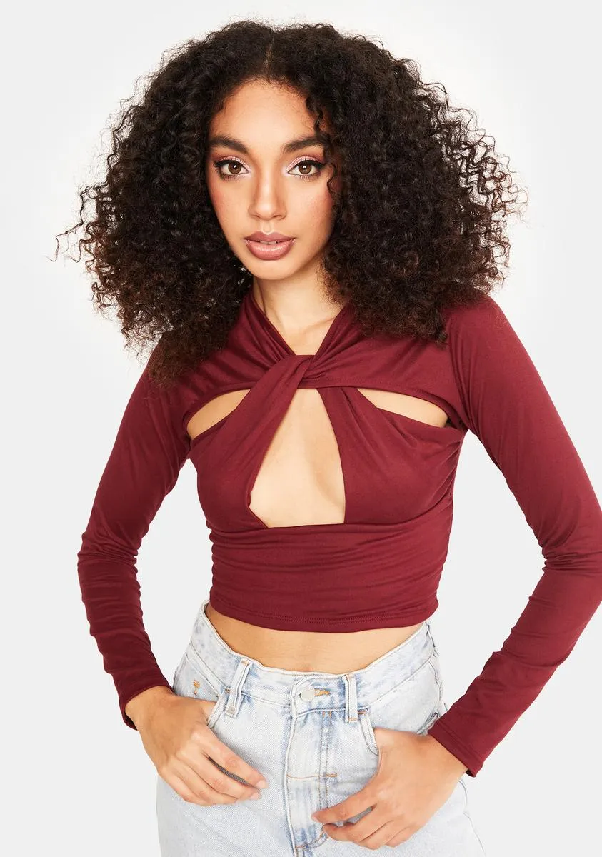 Bordeaux Make Me Over Cut Out Crop Top sold by Dolls Kill