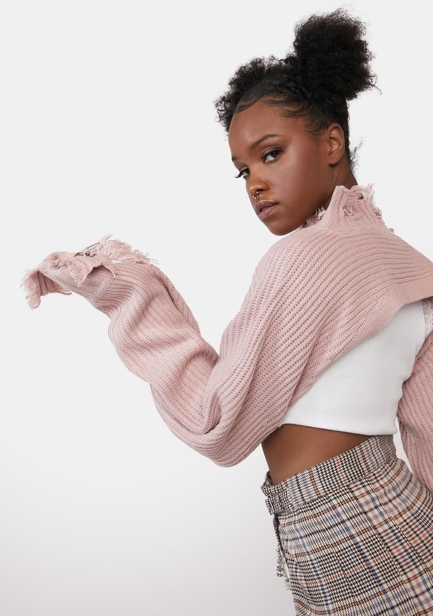 Mauve For A While Now Distressed Shrug sold by Dolls Kill product image thumbnail 4