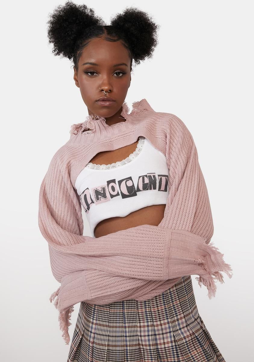 Mauve For A While Now Distressed Shrug sold by Dolls Kill