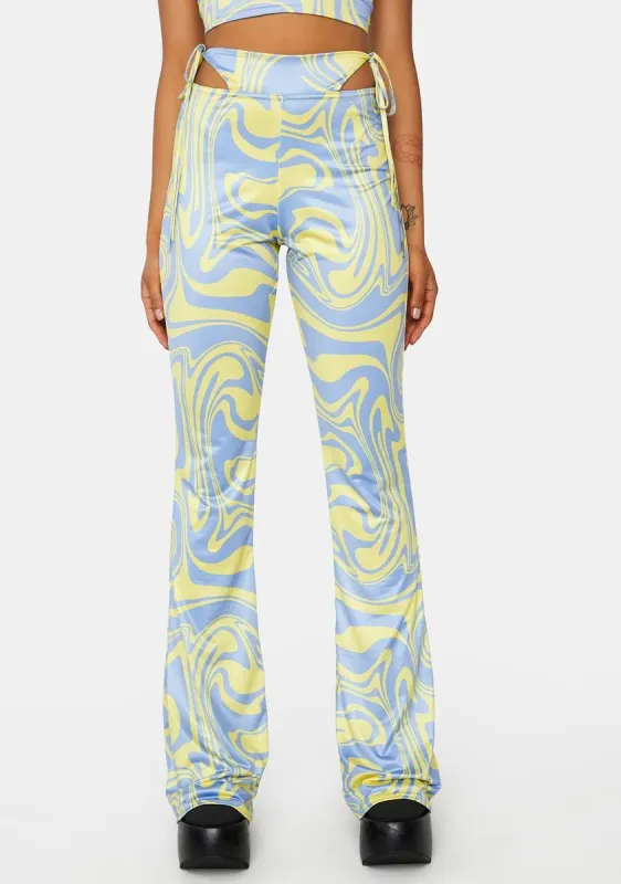 Swirl Printed Exposed Tie Thong Flares sold by Dolls Kill