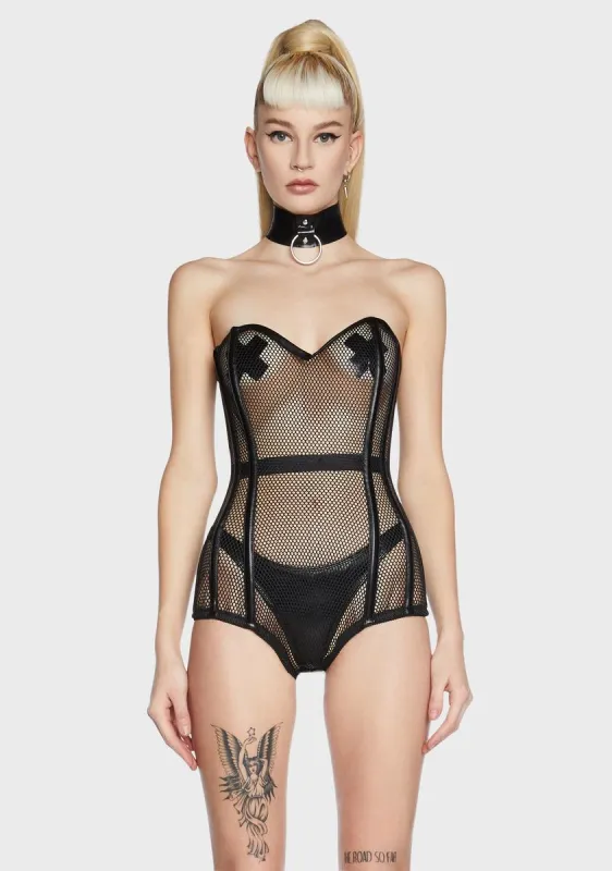Top Drawer Fishnet Corseted Bodysuit sold by Dolls Kill