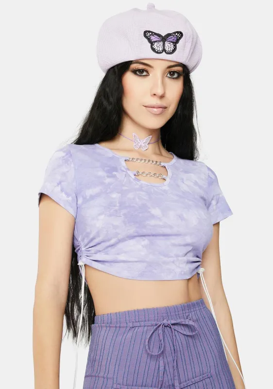 Purple Chain Pull Up Crop Top sold by Dolls Kill