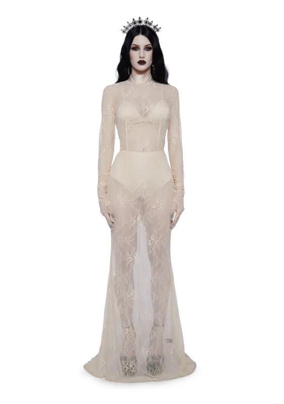 Majesty Masque Maxi Dress Set - Off White sold by Dolls Kill