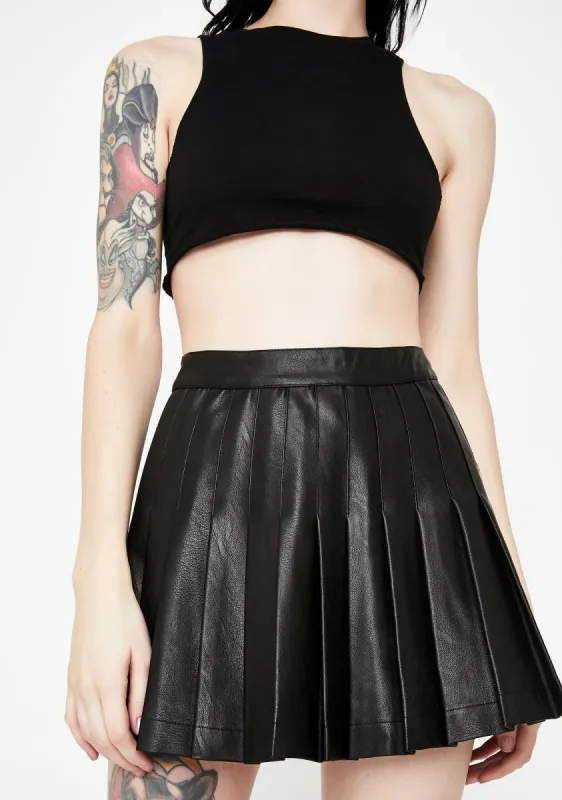 Vegan Leather Pleated Mini Skirt sold by Dolls Kill