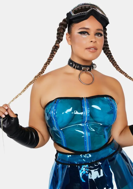Plus Cobalt Astro Vision Vinyl Corset Top sold by Dolls Kill