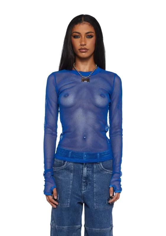 See Thru Me Fishnet Top - Blue sold by Dolls Kill