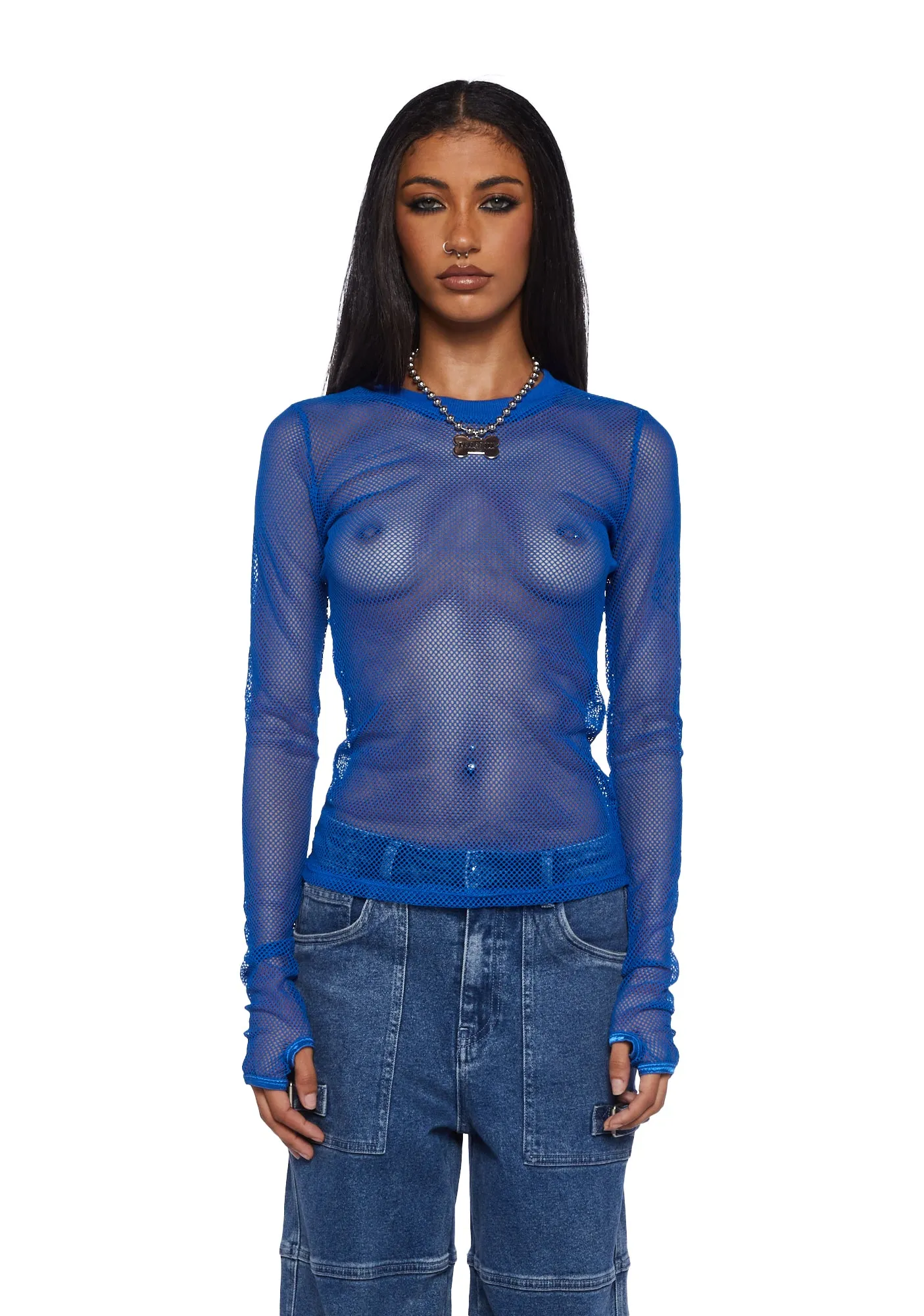 See Thru Me Fishnet Top - Blue sold by Dolls Kill