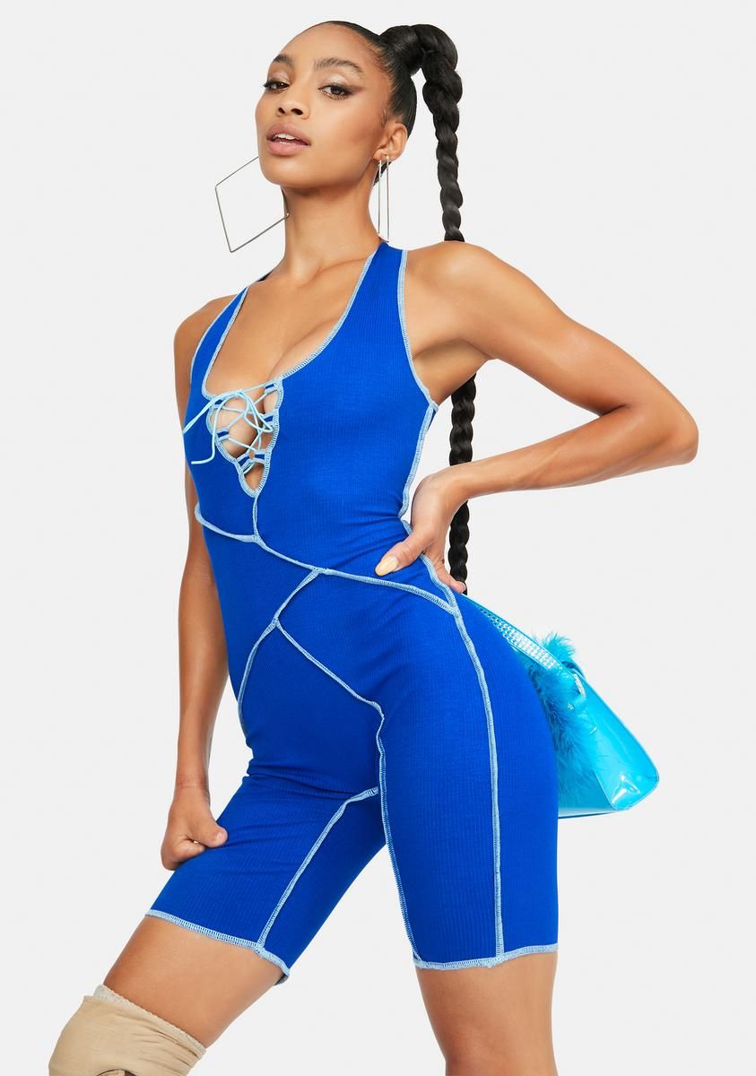Waves Adventure Driven Contrast Stitch Lace Up Tank Romper sold by Dolls Kill product image thumbnail 2