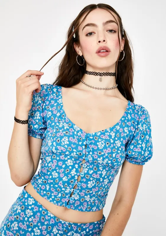 Blue Bloom Monda Crop Top sold by Dolls Kill