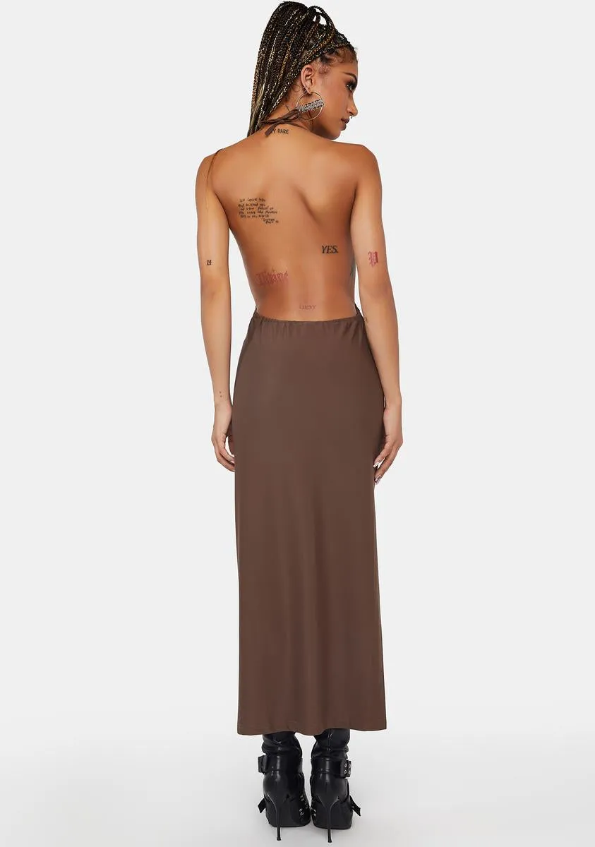 Brown Slinky Open Back Midi Dress sold by Dolls Kill product image thumbnail 4