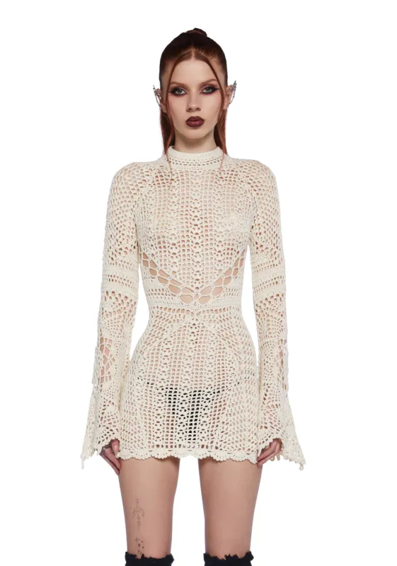 Dark Destiny Crochet Mini Dress - White sold by Dolls Kill