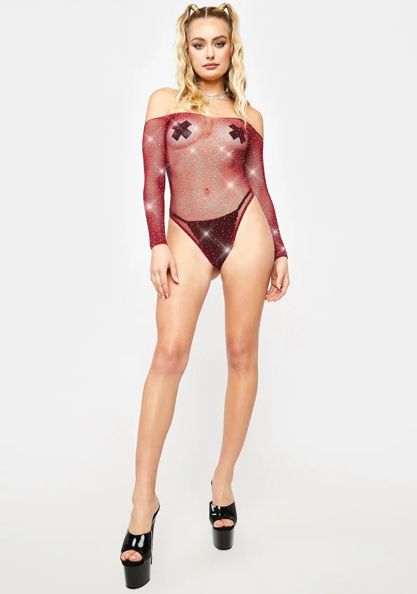 Burgundy Frozen Ice Rhinestone Fishnet Bodysuit sold by Dolls Kill product image thumbnail 3