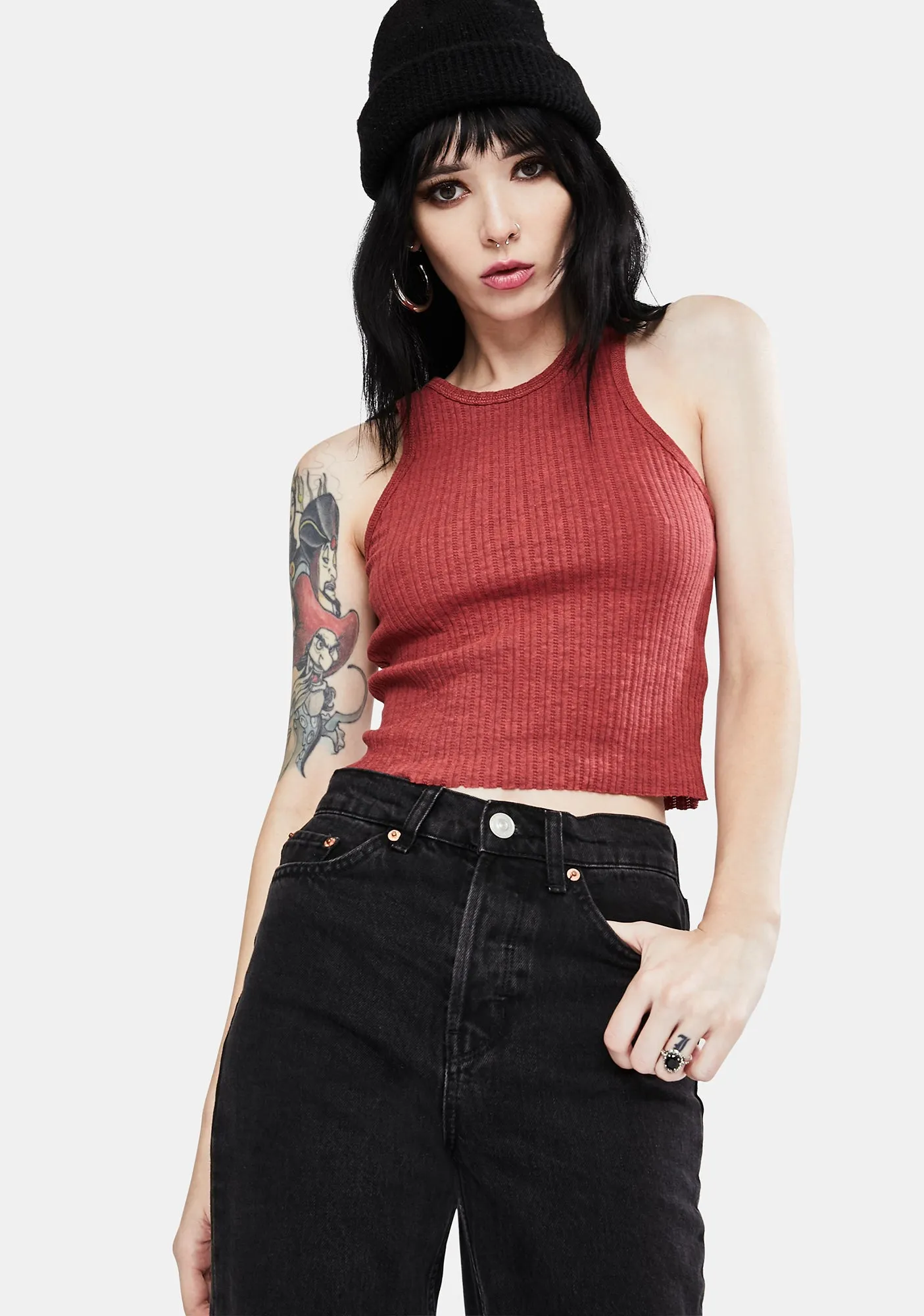 Brick Ribbed Tank Top sold by Dolls Kill