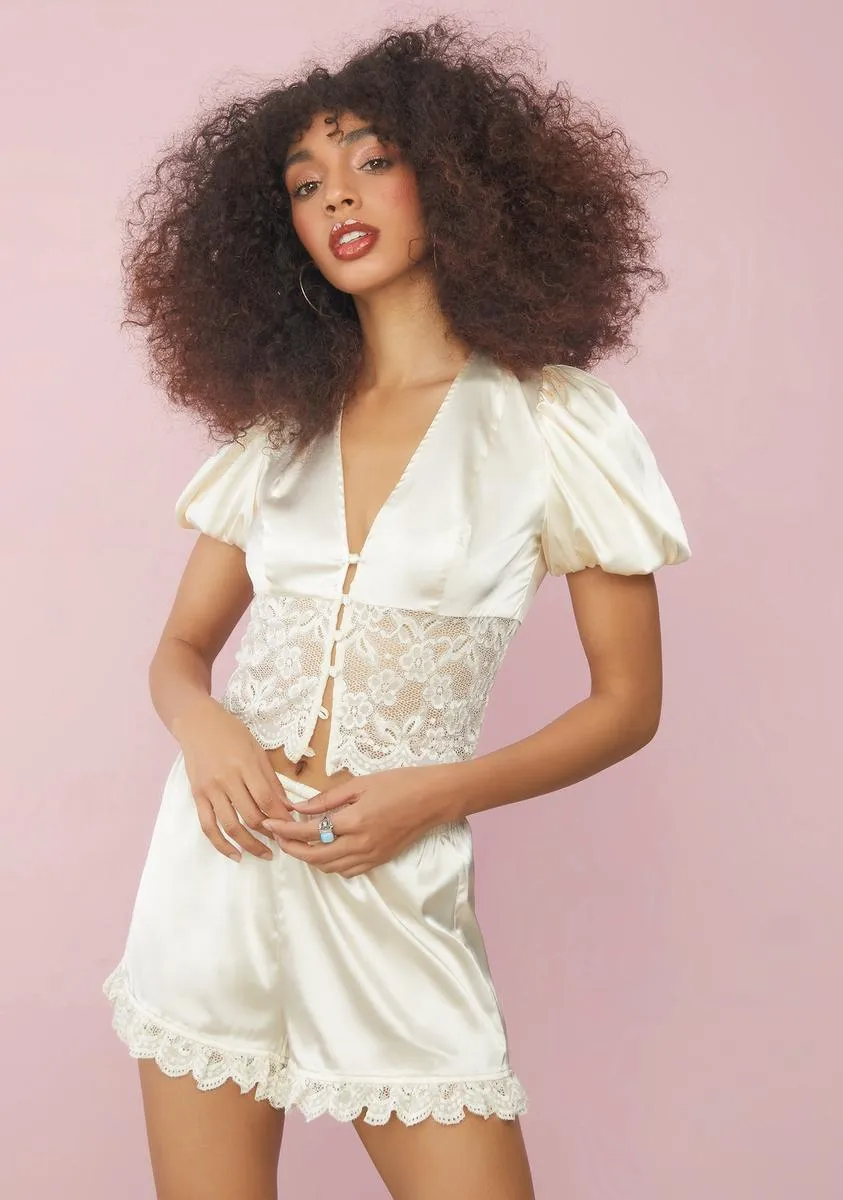 Milky Twilight Satin Lounge Set sold by Dolls Kill