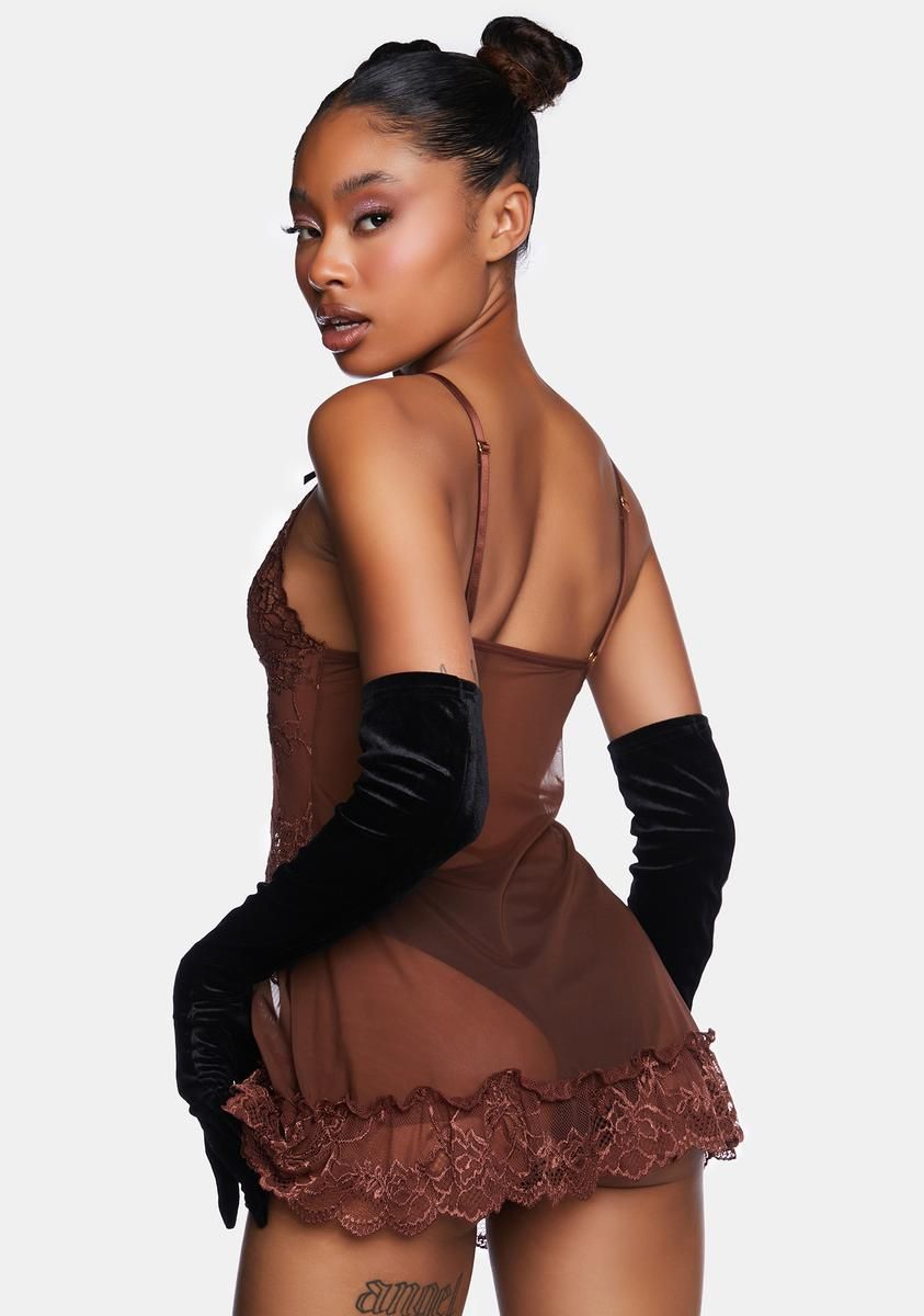 Cappuccino Valentine Lace And Bow Babydoll sold by Dolls Kill product image thumbnail 4