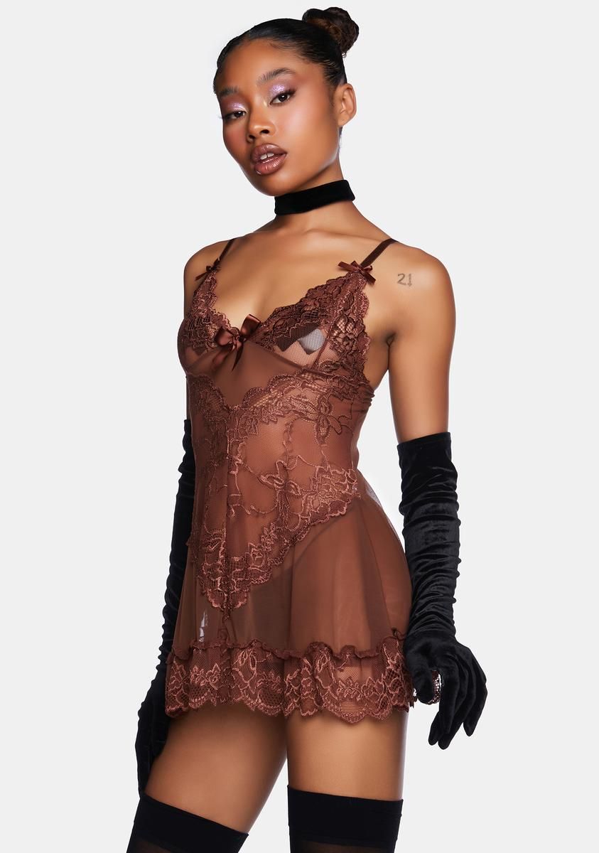 Cappuccino Valentine Lace And Bow Babydoll sold by Dolls Kill product image thumbnail 2
