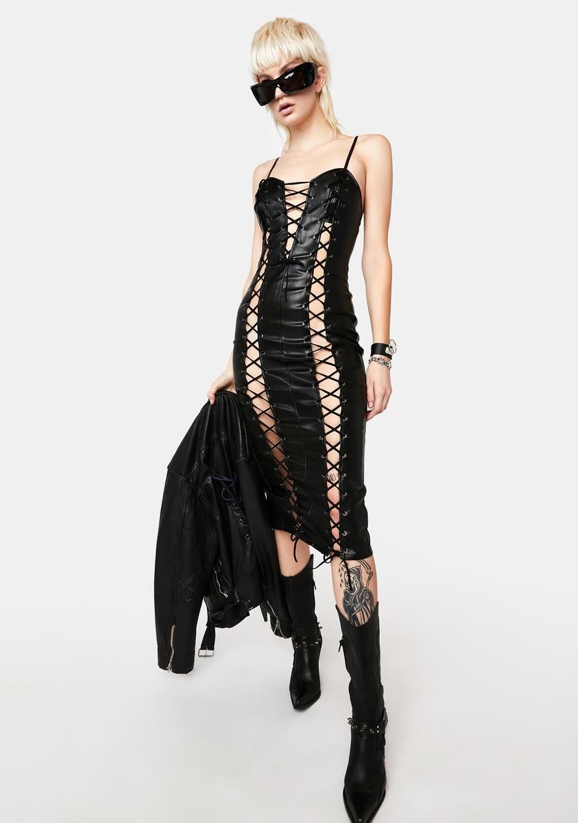 The Perfect Place Lace Up Midi Dress sold by Dolls Kill