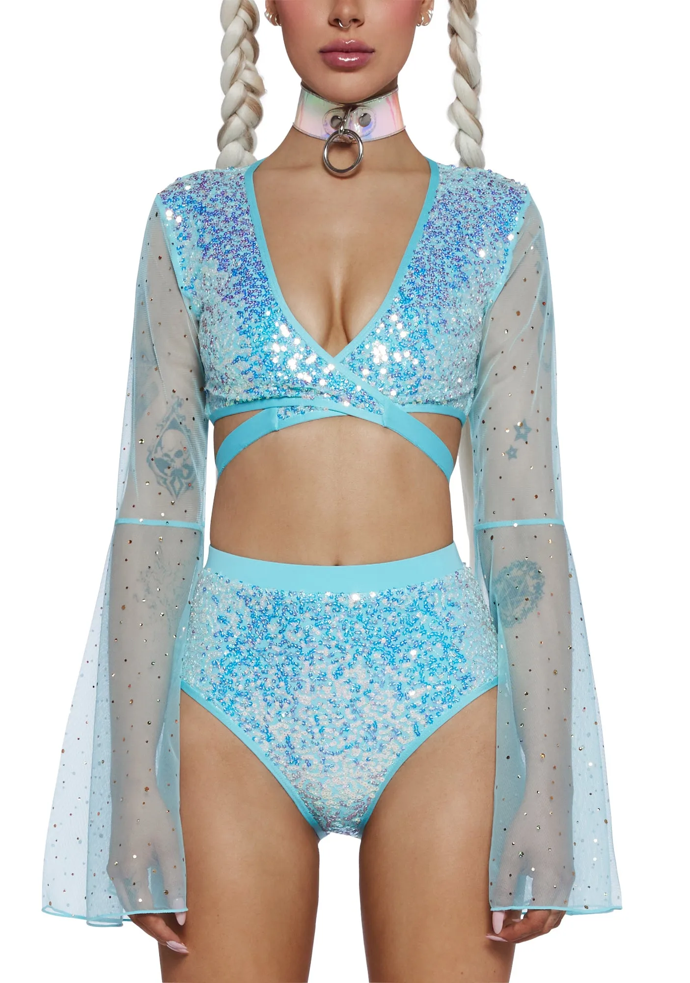 Dazed Dreamer Sequin Wrap Top - Blue sold by Dolls Kill product image thumbnail 5