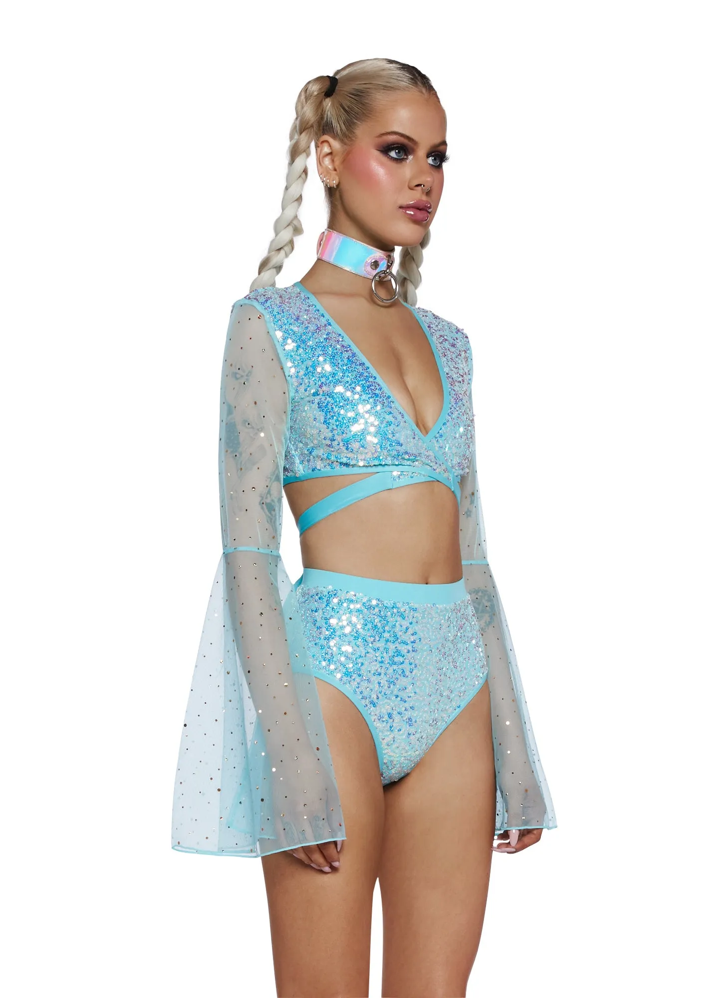 Dazed Dreamer Sequin Wrap Top - Blue sold by Dolls Kill product image thumbnail 3