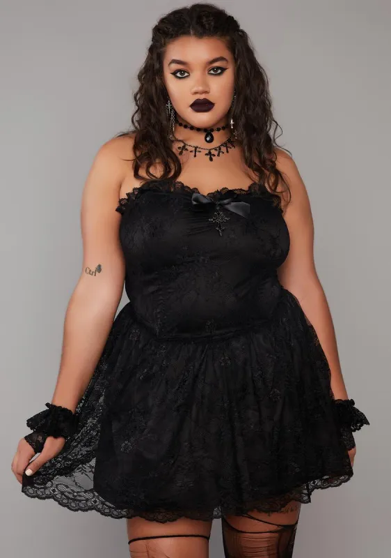 Plus Night Take Caution Lace Mini Dress sold by Dolls Kill