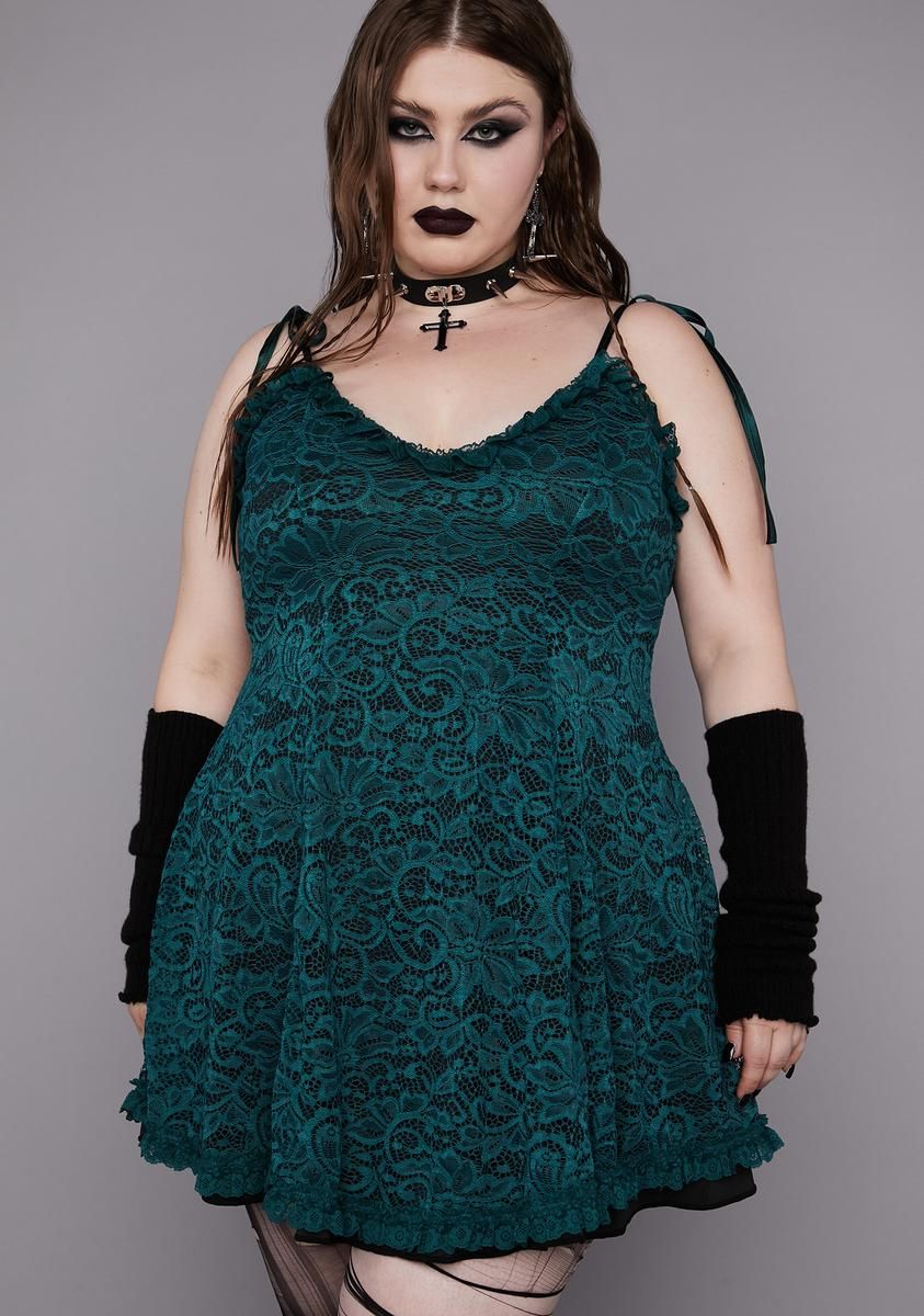 Plus Emerald Faithfully Doomed Lace Dress sold by Dolls Kill